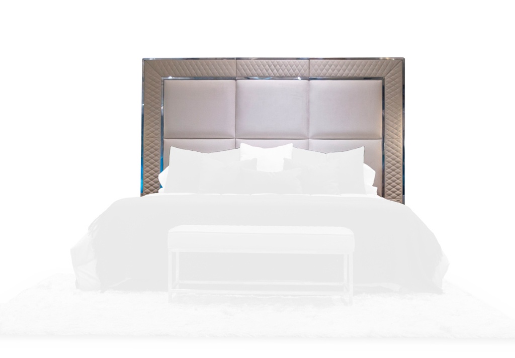 Respaldo Debra para sommier de 2x2m Tela Centro 3,8m Marco 2,5m Cuero Centro 8m2 Marco 5,2m2 A 2,40 P 0,05 H 1,85, Fabricado en madera con marco externo e interno revestido de acero inoxidable pulido. Tapizado en tela o cuero (no incluye), terminado en matelasse. *** Este producto es 100% customizable ***
