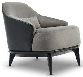 Sillón de Living Wave c/ riñonera Tela Frente 1,80m Atras 1,40m Riño 0,40m. Cuero Frente 3,80m2 Atras 3,00m2 Riño 0,90m2,  Estructura fabricada en madera de Guindo, termiando en poliuretano semi-mate. Tapizado en tela y respaldo trasero en cuero. (Genero no incluido). **Este producto es 100% customizables**