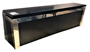 Aparador Milan con acero A 2,50 P 0,50 H 0,90, Fabricado en madera Laqueado Parapoliuretano semimate, fajas revestidas en chapa de acero inoxidable pulido *Este producto es customizable*