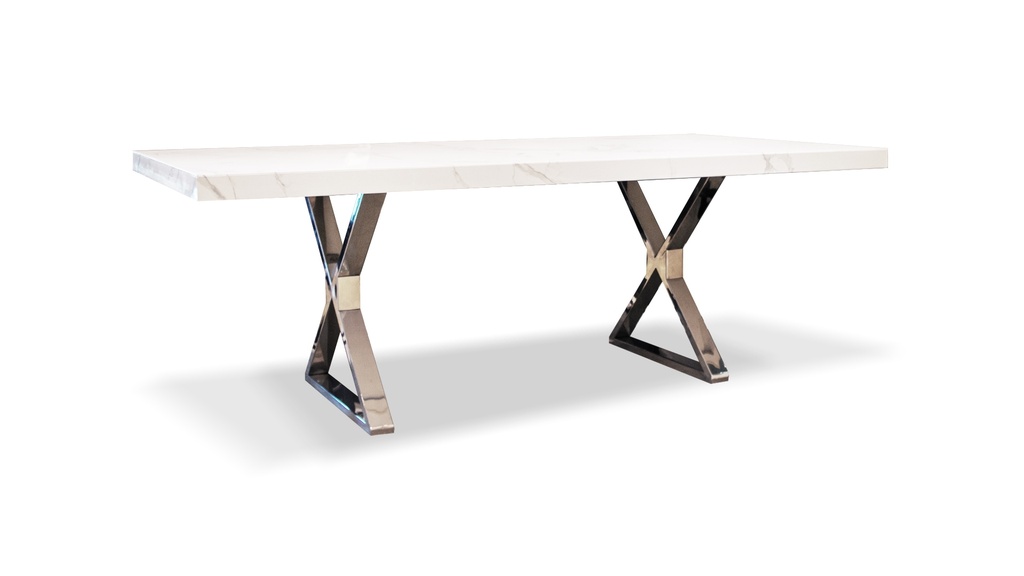 MESA DE COMEDOR TRISH NACIONAL - TAPA MADERA LAQUEADA Y BASE REVESTIDA EN ACERO A 2,20 P 1,10 H 0,76, Con base fabricada en acero pulido y tapa en Dekton ** este productos es 100% customizable **