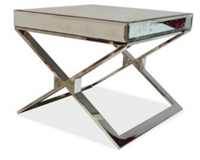 Mesa de Lateral Trish Revestida en Espejo Biselado A 0,65 P 0,65 H 0,56. Estructura en caño de acero inxidable pulido