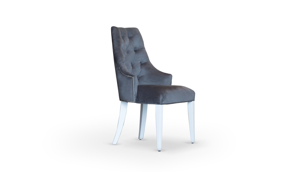 Sillón Milton Empire Tela 2,50m Cuero 5,25m2, Tapizado de pana y capitoné en el respaldo. Estructura fabricada con madera de Guindo y terminada con piluretánico blanco semimate. Terminación en tachas. *** Todos nuestros productos son 100% customizables ***
