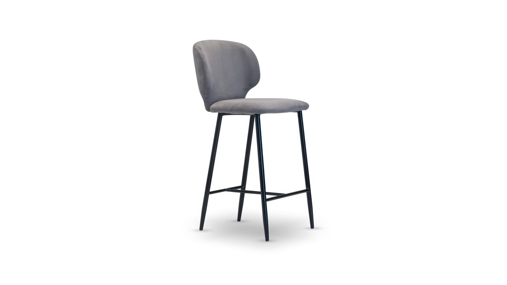 Taburete Curba - Base en caño de hierro pintado Tela 1,80m Cuero 3,80m2, Estructura fabricada en madera contramoldeada y patas de hierro conificado pintadas con pintura epoxi negra, relleno de alta densidad y tapizado en pana porsche. ** Este producto es 100% customizable **