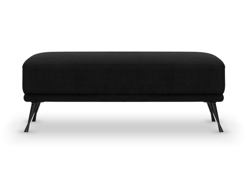 BANQUETA MINIMAL Tela 2m. Estructura fabricada en madera contramoldeada y patas de hierro conificado pintadas con pintura epoxi negra, relleno de alta densidad y tapizado en tela. Regatones regulables.
