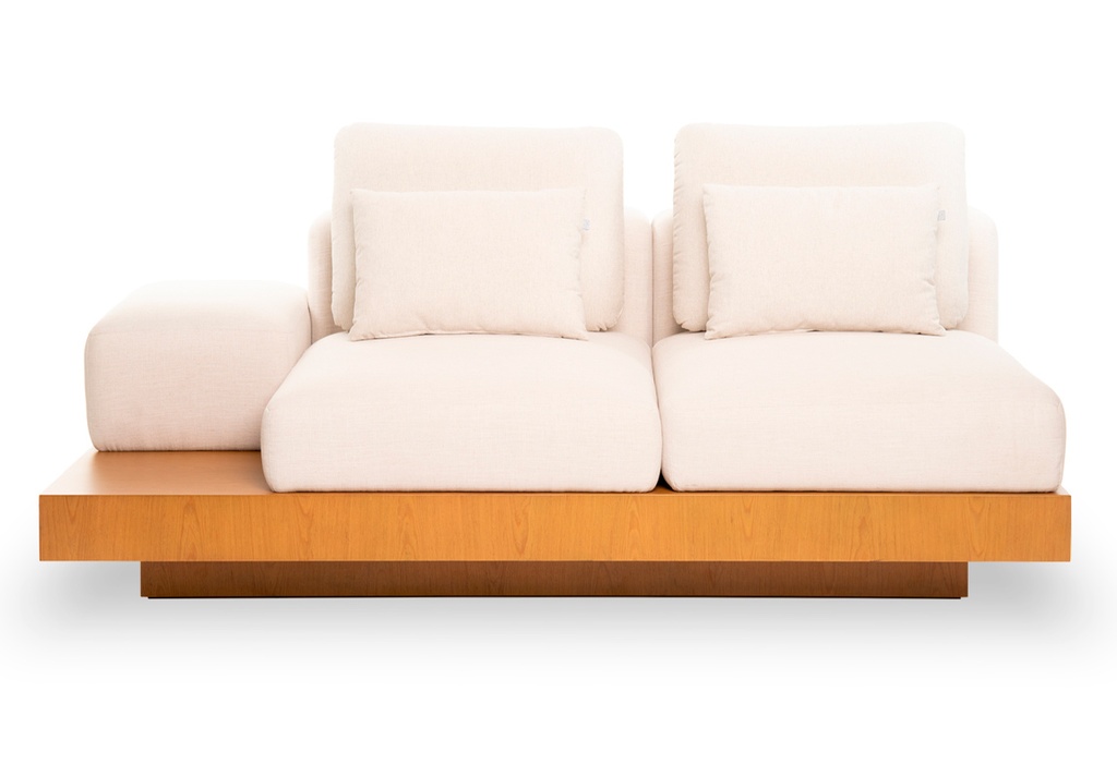 SOFA "G" 2 CUERPOS Tela 10m A 1,80 P 1,06 H 0,65. Fabricado íntegramente en madera. Enchapado en cerezo reconstituido, lustrado natural con OSMO. **Este producto es customizable**