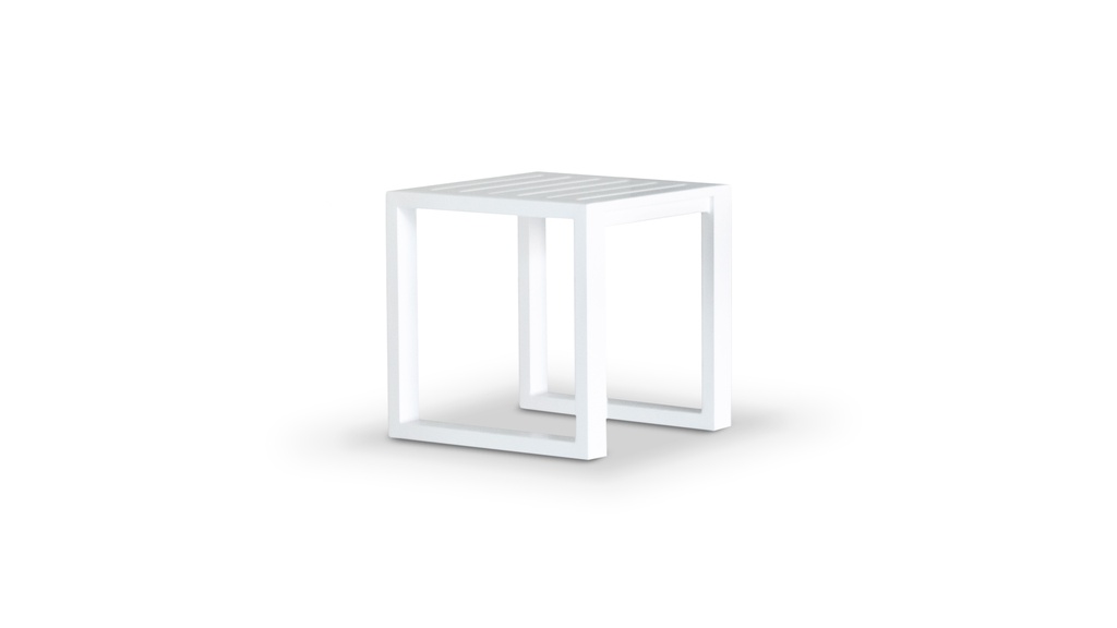 MESA AUXILIAR REPOSERA ALMA Blanco A 0,40 P 0,40 H 0,40, . Estructura fabricada en aluminio con recubrimiento poliuretánico en dos terminaciones: blanco o grafito. Se recomienda no exponerlo a la intemperie de manera directa cuando no esté en uso. De lo contrario se deberá utilizar una funda protectora.