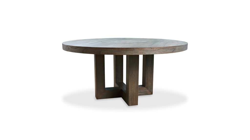 Mesa de comedor redonda MEGHAN con bandeja giratoria DIAM 1,60 H 0,76, Fabricada en paraiso poro abierto, terminación patinado.* este producto es customizable *