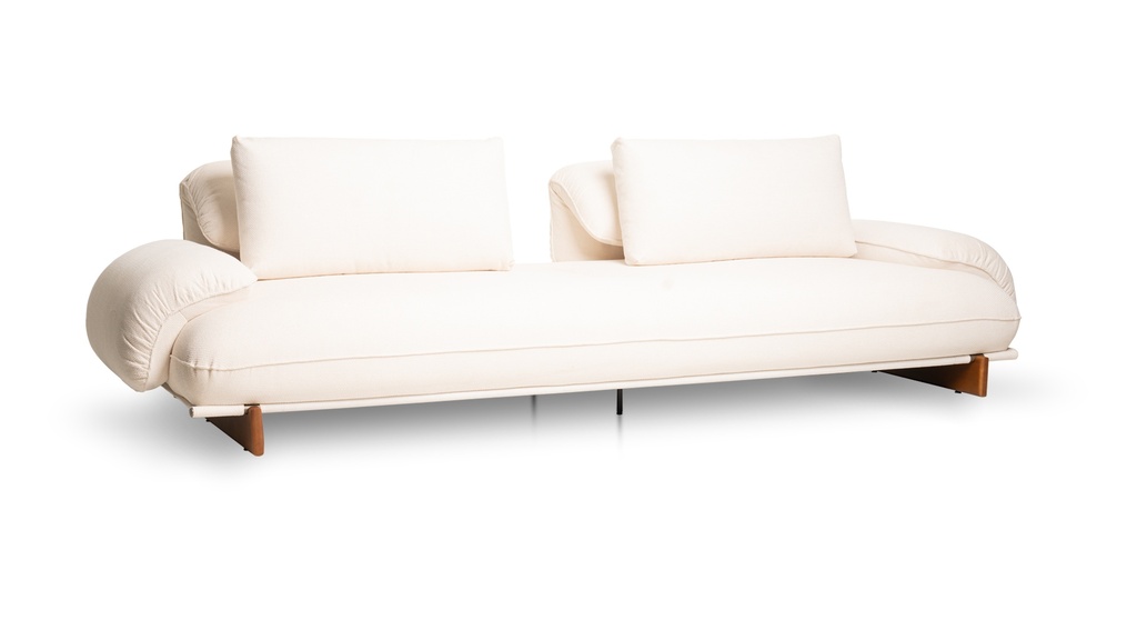 Sofa Calm,  Estructura de madera maciza. Cinchas, resortes y poliester de distintas densidades garantizan la comodidad y durabilidad. Tapizada en tela rustica. Patas de madera maciza lustradas. *Este producto no es customizable*