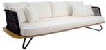 SofaSaint Tropez, con estructura de aluminio, base de madera y entramado de cuerda náutica color negro. Incluye almohadón de asiento y respaldo.