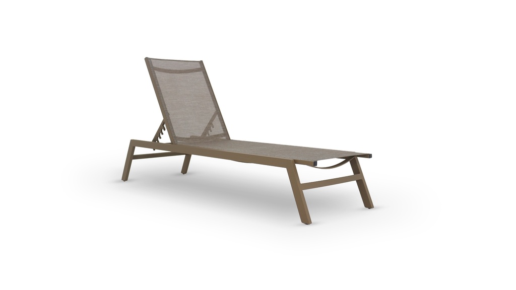 REPOSERA PORTO / Aluminio Fendi / Tapizado tela exterior, Estructura fabricada en aluminio color fendi. El género utilizado es una fibra de poliéster tejida. Respaldo reclinable. Se recomienda no exponerlo a la intemperie de manera directa cuando no esté en uso. De lo contrario se deberá utilizar una funda protectora