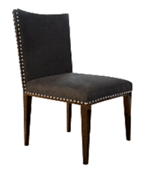 [SS.076-6] Silla Jolie Alta (Patas de madera) Tela 1,80m Cuero 3,80m2, Estructura fabricada en madera de Guindo y terminada con lustre poliuretánico color negro semimate. Tapizada en pana Porsche sintética color negro. Tachas platil.