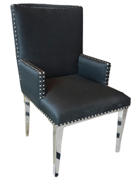 [SS.076-2N] Sillón Jolie Alto(base de acero) Tela 2,20m Cuero 4,70m2, Estructura fabricada en madera de Guindo y terminada con lustre poliuretánico color negro semimate. Tapizada en pana Porsche sintética color negro. Tachas platil.