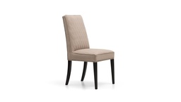 [SS.092] Silla Berlioz Tela 3,00m Cuero 6,30m2, una silla de comedor elegante y con rasgos sutiles y delicados. Fabricada con madera de guindo lustrada en color negro semimate y tapizada en Pana Touch color beige con tratamiento matelacé. Terminada con tachas platil que le dan este detalle distintivo. **Todos nuestros productos son 100% customizables**