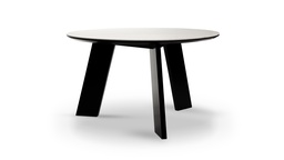 [MC.131] Mesa de comedor Alaska Circular Tapa Madera A 1,30 P 1,30 H 0,76, con lineas que expresan elegancia y sobriedad. Elaborada con madera laqueada en color negro semimate y terminada con una tapa de Dekton Calacatta natural 18. **Este producto es 100% customizable**