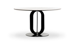 [MC.100] Mesa de Comedor Stem Redonda DIAM 1,25 H 0,76,  con estructura de hierro pintado negro y tapa en Dekton Calacatta **Este productos es 100% customizable**