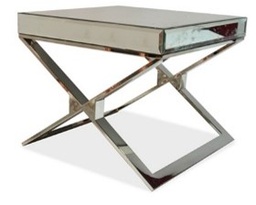 [ML.123-1] Mesa de Lateral Trish Revestida en Espejo Biselado A 0,65 P 0,65 H 0,56. Estructura en caño de acero inxidable pulido