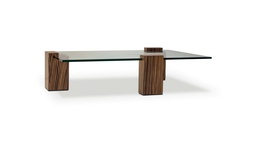[ML.CT70-003] Mesa de Centro Amazon Tapa  de vidrio 20 mm A 1,55 P 1,10 H 0,37,Base compuesta por tres pilares individuales y movibles de madera enchapada en tres terminaciones: zebrano, ebano macazar o caoba rayado. Tapa de vidrio transparente de 20 mm. ***Este productos es 100% customizable***