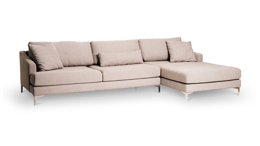 [SF.074-7] SOFA SAHA ESQUINERO incluye decorativos + riñonera Tela 23m Cuero 48,50m2 A 3,00 P 1,70 H 0,78, Fabricado en madera con patas de aluminio pulido y almohadones decorativos. *Este producto es customizable*