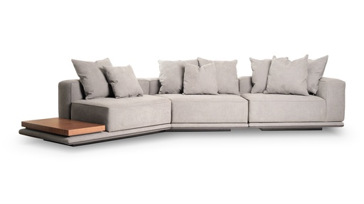 [SF.197] Sofa Esquinero Slow Tela 25m + Zocalo 3,30m Cuero 52,50m2 + Zocalo 6,80m2 A 3,92 P 0,97 H 0,68, Estructura de madera maciza. Cinchas, resortes y poliester de distintas densidades garantizan la comodidad y durabilidad. Además posee una mesa lateral enchapada en nogal americano semimate. **Este producto es customizable**