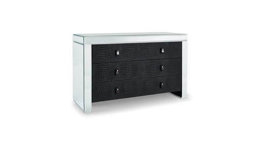 [CM.039] Cómoda  Berlioz incluye cuero Croco A 1,30 P 0,50 H 0,80, Estructura fabricada en madera de Guindo. Frentes, laterales y tapa en espejo biselado. Frente de cajones revestidos en cuero grabado Crocco color negro. ** Todos nuestros productos son 100% customizables **