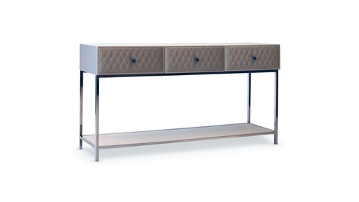 [CM.042] Cómoda  Debra Base en Acero Tela 0,60m Cuero 1,26m2 A 1,51 P 0,45 H 0,80, Estructura fabricada en acero inoxidable o hierro cromado, tapa laqueada brillante y cajones tapizados matelasse con detalle de costuras formando rombos. *** Este producto es 100% customizable ***