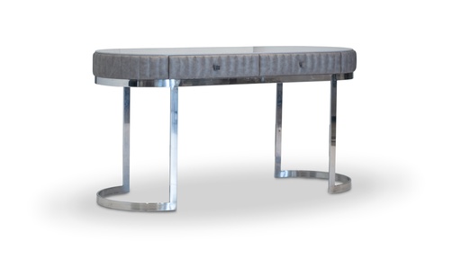 [ES.033] Escritorio Tocador Coco Tapa dekton Korso Tela 1m Cuero 2,20m2 A 1,60 P 0,60 H 0,80, Base fabricada en acero inoxidable pulido, tapizado en pana porsche y tapa dekton Sogne. ** Este producto es 100% customizable **