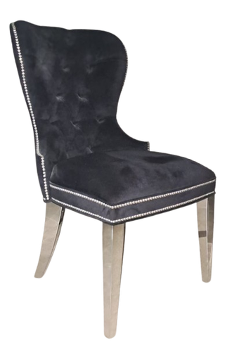 [SC-S.12-5] Silla London Patas Revestidas en acero Tela 2,50m Cuero 5,25m2, Con una estructura compuesta por líneas curvas y un respaldo de categoría. Fabricado con madera de Guindo, patas revestidas en chapa de acero inoxidable pulido,   y tapizado en capitoné. *** Todos nuestros productos son 100% customizables ***