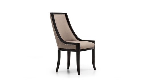 [SC-S.16] SILLA OREGON Tela 3m Cuero 5,50m2, una silla clásica y distintiva. Construida con madera de guindo lustrada en color negro. Tapizada en pana Touch color cemento y con tachas platil espaciadas. **Todos nuestros productos son 100% customizables**