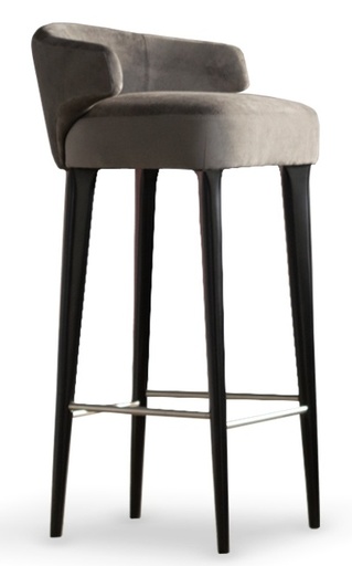[TB.022] Taburete Alaska con apoyapie en acero Tela 1,80m Cuero 4m2, estructura fabricada en madera de guindo, con lustre negro semimate. Tapizada en pana sintética. ** Todos nuestros productos son 100% customizables **