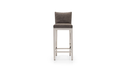 [TB.015 ] Taburete Jolie Base acero Tela 1,20m Cuero 2,70m2,  un taburete robusto y brillante. Con una estructura fabricada en acero inoxidable pulido espejo. Tapizado con cuero Riviera color gris y terminado con tachas platil espaciadas. **Todos nuestros productos son 100% customizables**