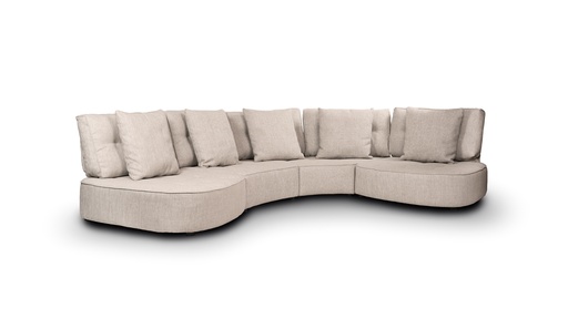 [SF.181] SOFA ESQUINERO HUNTER 4 MODULOS  Tela 28 m A 3,35 P 2,45. Estructura de madera maciza. Cinchas. resortes y poliester de distintas densidades garantizan la comodidad y durabilidad.  Patas de madera maciza lustradas. *Este producto solo es customizable en el tapizado y medida de longitud*