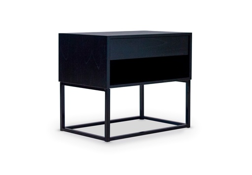 [MNLSS 016] MESA DE LUZ GRANDE MINIMAL A 0,60 P 0,40 H 0,65,  Base fabricada en hierro, pintada en color negro semimate. Estructura de madera terminada en poliuretano negro, interior de cajones en paraíso poro abierto negro semimate. ***Este productos es 100% customizable***