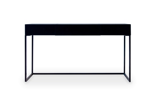 [MNLSS 017] ESCRITORIO  TOCADOR MINIMAL A 1,40 P 0,50 H 0,78,  Base fabricada en hierro, pintada en color negro semimate. Estructura de madera terminada en poliuretano negro, interior de cajones en paraíso poro abierto negro semimate. Con espejo en la cara interior de la tapa rebatible. ***Este productos es 100% customizable***