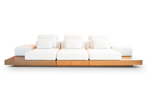 [SF.117] SOFA GANTT 360 Tela 25m A 3,45 P 1,70 H 0,65. Fabricado íntegramente en madera. Enchapado en cerezo reconstituido, lustrado natural con OSMO. **Este producto es customizable**