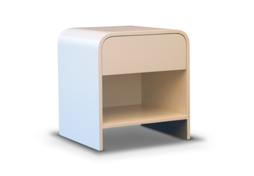[ML.181] MESA DE LUZ GANTT Laqueado,  lustre semimate A 0,50 P 0,45 H 0,55, Fabricada íntegramente en madera. Enchapada en cerezo reconstituido, con lustre natural. Este producto forma parte de la colección G diseñada en conjunto con el estudio de arquitectura Leone Loray y fabricada por Fontenla.