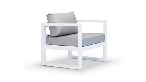 [EXT.70-003] SOFA ALMA 1 CUERPO Blanco Tela 3m A 0,80 P 0,80 H 0,75,  Estructura fabricada en aluminio con recubrimiento poliuretánico en dos terminaciones: blanco o grafito. Tapizado con telas náuticas en color Gris Plata. **Este producto no es customizable**