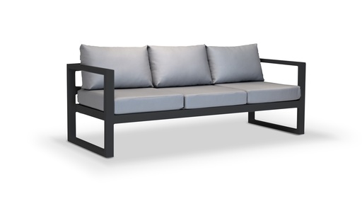 [EXT.70-011] SOFA ALMA 3 CUERPOS Gris Grafito Tela 8m A 2,12 P 0,80 H 0,75, Estructura fabricada en aluminio con recubrimiento poliuretánico en dos terminaciones: blanco o grafito. Tapizado con telas náuticas en color Gris Plata. Se recomienda no exponerlo a la intemperie de manera directa cuando no esté en uso. De lo contrario se deberá utilizar una funda protectora. Aviso: Para prolongar su vida útil, recomendamos retirar los almohadones y guardarlos cuando no estén en uso