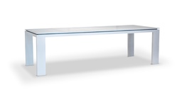 [EXT.70-006] MESA DE COMEDOR ALMA RECTANGULAR Blanco A 2,50 P 1,00 H 0,73,  Estructura fabricada en aluminio con recubrimiento poliuretánico en dos terminaciones: blanco o grafito. Se recomienda no exponerlo a la intemperie de manera directa cuando no esté en uso. De lo contrario se deberá utilizar una funda protectora