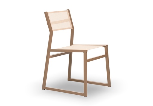 [EXT.70-112-12] SILLA DE COMEDOR  BRERA Negro, Fendi A 0,51 P 0,56 H 0,81,  Estructura fabricada en aluminio con recubrimiento poliuretánico en color Fendi. El género utilizado es una fibra de poliéster tejida con recubrimiento de PVC terminado en color fendi. Se recomienda no exponerlo a la intemperie de manera directa cuando no esté en uso. De lo contrario se deberá utilizar una funda protectora.