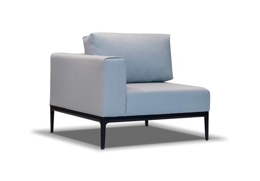 [EXT.70-099-1] SILLON MOOD 1 CUERPO CON 1 APOYABRAZOS INCLUYE FUNDA Tapizado y base en Aluminio Tela Mueble 5m Tela Funda 5m A 1,03 P 1,03 H 0,70, Estructura fabricada en aluminio con recubrimiento poliuretánico terminada con pintura electroestática en color negro. Tapizado con telas náuticas. Incluye funda. Este producto debe ser utilizado en espacios semicubiertos o galerías. No exponerlo a la intemperie de manera directa.