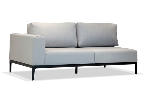 [EXT.70-099-3] SOFA MOOD 2 CUERPOS CON 1 APOYABRAZOS INCLUYE FUNDA Tapizado y base en Aluminio Tela Mueble 9m Tela Funda 9m A 2,06 P 1,03 H 0,70,Estructura fabricada en aluminio con recubrimiento poliuretánico terminada con pintura electroestática en color negro. Tapizado con telas náuticas. Incluye funda. Este producto debe ser utilizado en espacios semicubiertos o galerías. No exponerlo a la intemperie de manera directa.