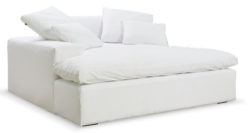 [PbF060] Chaise Longue MEGHAN 1 apoyabrazos Tela 20m (ancho 2.80)  A 1,80 P 1,80 H 0,98, Con una estructura interior robusta fabricada en paraíso poro abierto y la terminación más suave y acolchonada. Incluye fundas desmontables y 4 almohadones decorativos. * este producto es customizable *