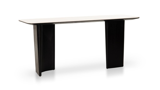 [DR.019] Dressoire Stone A 1,60 P 0,55 H 0,74, Base fabricada en madera Paraíso por abierto y terminada en poliuretano color negro, la tapa esta realizada en Dekton Daze/Calacatta. Consultar por otras opciones disponibles **Este producto es customizable**