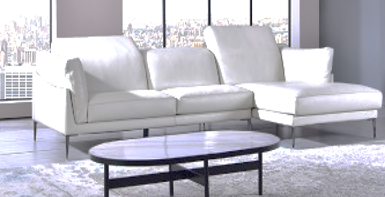 [IM.0529] Sofá Esquinero Madeo,Estructura robusta y confortable. Respaldo reclinable con varias posiciones, patas de acero cromadas y tapizado en un exclusivo cuero premium en color Light Grey. Stock limitado.