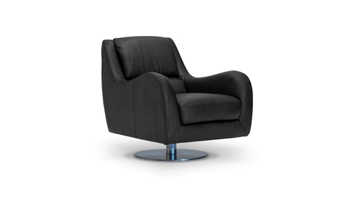 [IM.0560] Sillón Novo,  Estructura robusta y confortable. Con base de acero cromado y tapizado en un exclusivo cuero premium en color Light Grey y black. Stock limitado.