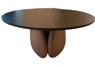 [IM.0625] Mesa de Comedor Terra, combinada Tapa Negra y base Roble Americano