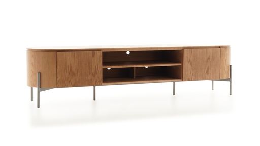 [IM.0664] Mueble de TV Esencia, Con diseño orgánico y minimalista, realizada integramente en madera de guindo con lustre natural y posee estructura laqueada en color metalizado. *Este producto no es customizable*