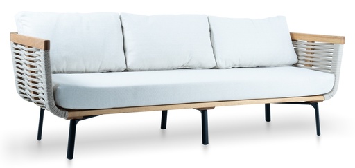 [IM.0546] Sofa Portofino, con estructura de madera y entramado de cuerda náutica color beige. Incluye almohadón de asiento y de respaldo