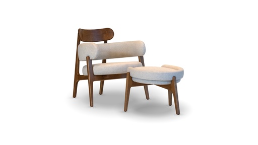 [IM.0579] POLTRONA PURO CON PUFF APOYA PIE ,  Fabricada en madera Tauri, con dos opciones de lustre. Terminación tapizado en género rustico. ** Este producto no es customizable *
