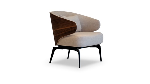 [IM.0572] SILLON NIKOV WALNUT,Estructura fabricada en madera de tauarí y base realizada en aluminio en color negro semimate. *Este producto no es customizable*